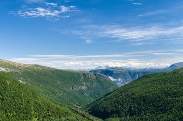 Fototapeta na wymiar Norwegian mountains and valleys, summertime landscape
