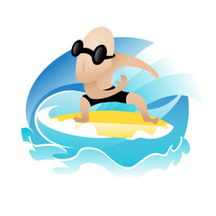 character of surfer in vivid colour