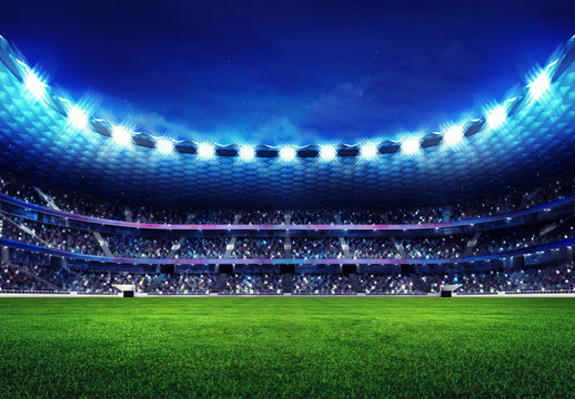 Fototapeta nowoczesny stadion piłkarski z kibicami na trybunach