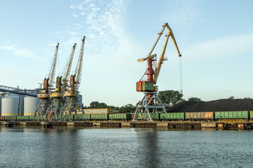 Obraz premium Port cranes and other machinery pictures were taken in summer