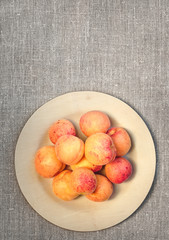 Fresh apricots straight from the garden on wooden plate