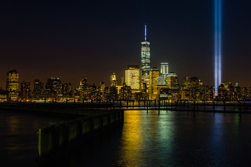 Fototapeta na wymiar Modern New York night skyline, including the Freedom Tower