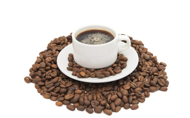cup of coffee with beans coffee