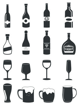 alcohol drinks icons set