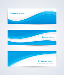 Naklejka premium Website banner set with blue white wave pattern.