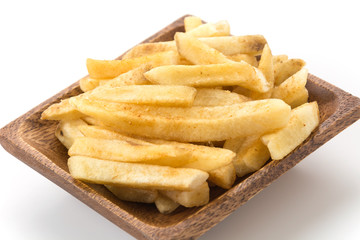 french fries on wood plate