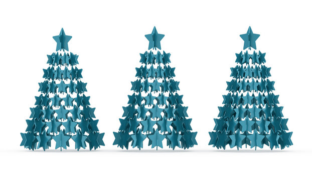 Modern abstract christmas tree with stars rendered