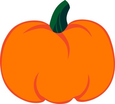 Vector colorful illustration of one drawn bright orange and green colors pumpkin