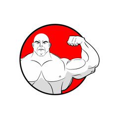Bodybuilder with big muscles. Emblem gym. Logo for team sport at