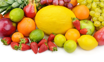 set of fruits isolated on white background