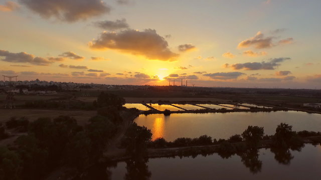 Beautiful aerial view of the sunset for the screen saver on your website.
