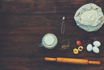 On the table lay a brown ingredients for cooking dough