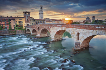 Verona. Image of Verona, Italy during summer sunset. - obrazy, fototapety, plakaty