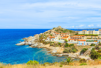 Naklejka na ściany i meble Medieval village of Calvi on rocky hill, island Corsica, France