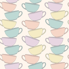 Stack Of Cups. Vectical composition. Seamless pattern.