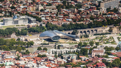 Fototapeta premium Beautiful panoramic view of Tbilisi at sunset