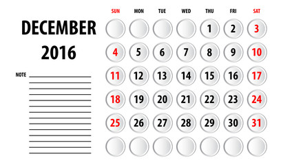 Template of calendar for 2016