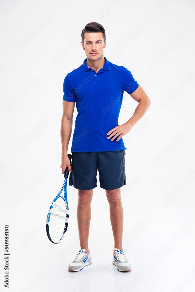 Sticker Handsome sports man standing with tennis racket