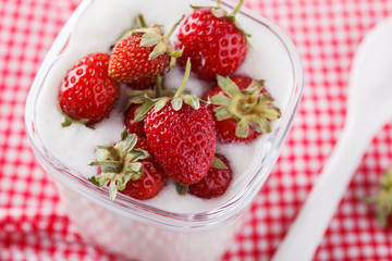 Homemade yoghurt with fresh strawberries.selective focus