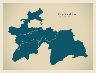 Modern Map - Tajikistan with provinces TJ