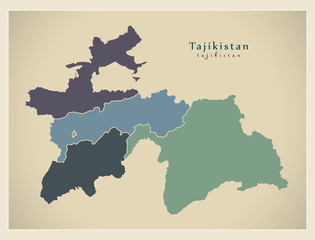 Modern Map - Tajikistan with provinces political TJ