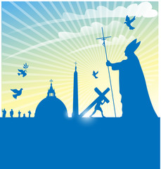 vatican city symbol with pope on   background . - obrazy, fototapety, plakaty