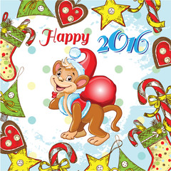 new year card with monkey