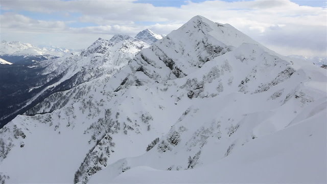 Panorama peaks of Caucasus Mountains in Rosa Khutor Alpine