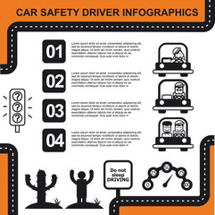 Car safety driver infographic with charts vector illustration
