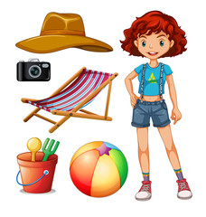 Female hipster and beach set