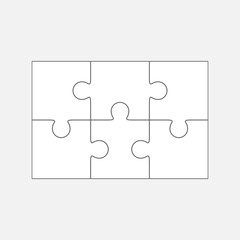 Six  jigsaw puzzle parts, blank vector 2x3 pieces