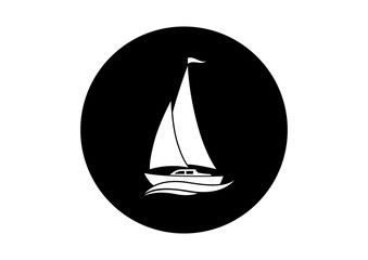 Black and white sailboat icon on white background