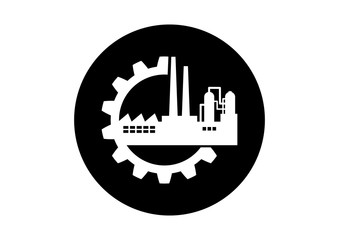 Black and white industrial icon on white background