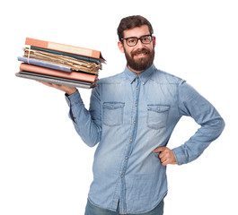 happy young man with files