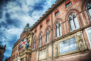 Fototapeta premium Palazzo D'Accursio under dramatic sky in Bologna