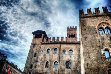 Fototapeta na wymiar Palazzo dei Notai in Bologna under a dramatic sky