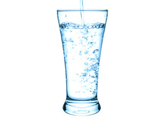Pouring water in the glass with color filter effect on isolated background 6