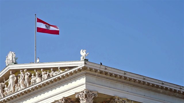 Austria Flag On Parliament Building