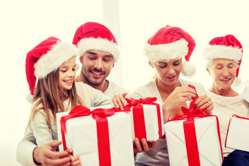 happy family sitting on couch at home
