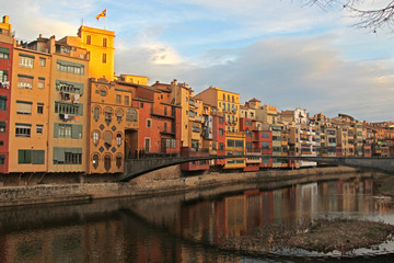 Fototapeta premium Girona, colored houses on the river Onyar