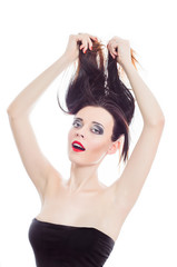 Obraz premium Model Girl Portrait, Red Lipstick. Woman Makeup. Sexy Lips.