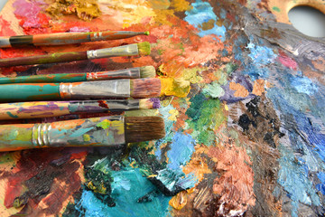 Artist Paintbrushes on Palette