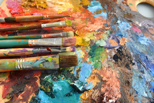 Artist Paintbrushes on Palette