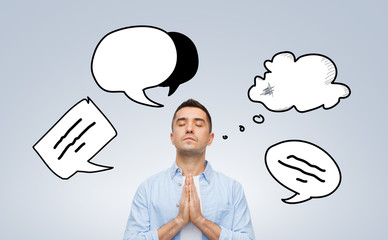 man praying to god with text bubble doodles