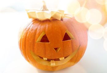 close up of pumpkins on table