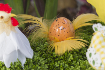 hen with Easter eggs