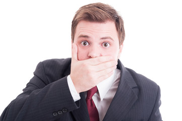 Attorney or lawyer covering his mouth