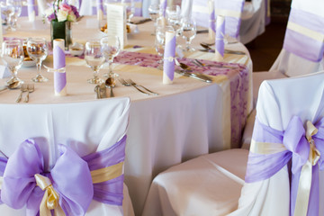 wedding chairs with ribbon, event place