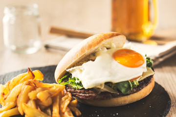 Cheeseburger with egg
