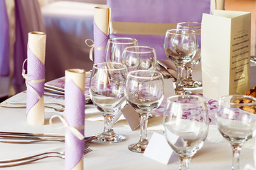 Wedding or dinner table decoration, napkin with ribbon